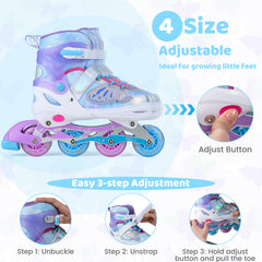 Children Roller Blades with Full Light Up PU Wheels and Brake for Beginners-Blue