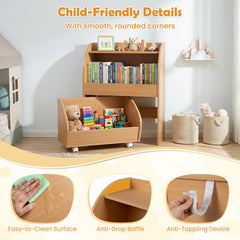 Children's Toy Storage Shelf with 2 Open Shelves and a Wheeled Drawer for Children's Bedroom-Natrual