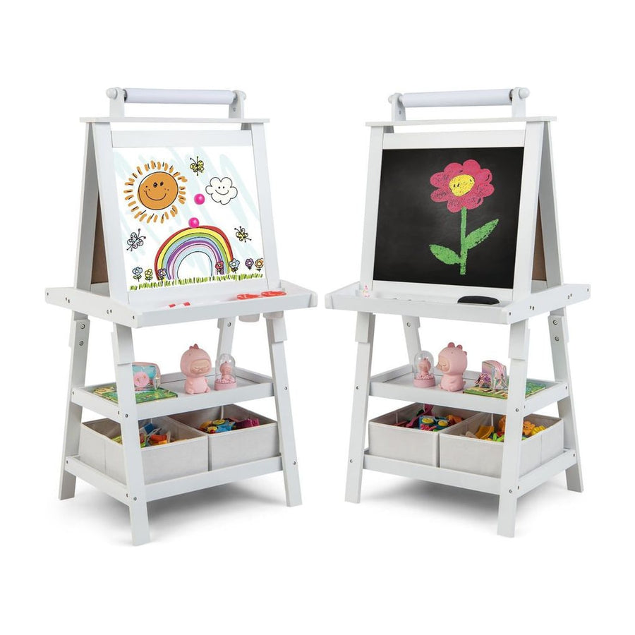 Children's Double-Sided Art Easel with Paper Roll-White