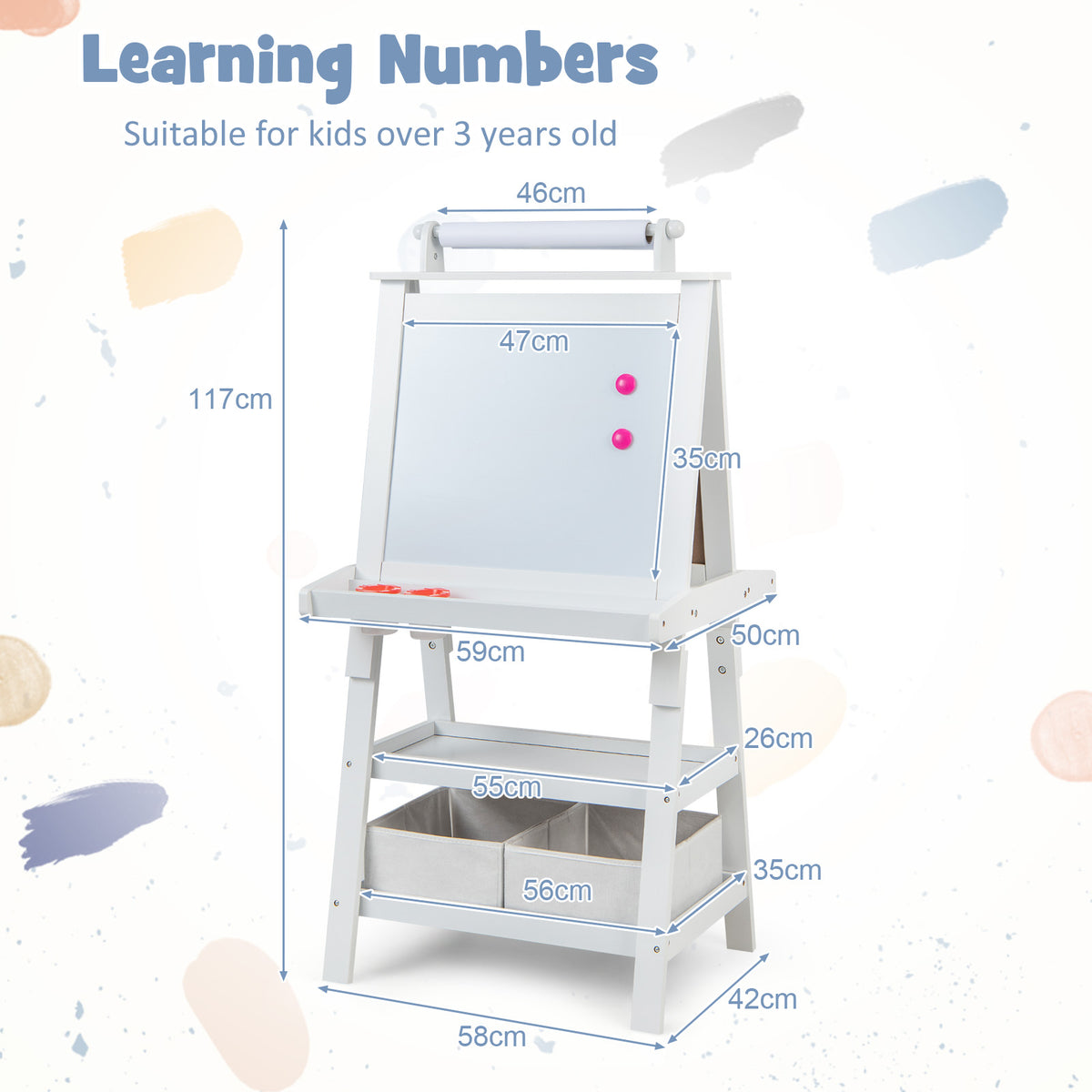 Children's Double-Sided Art Easel with Paper Roll-White