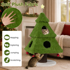Christmas Cat Tree with Scratching Post and Dangling Balls-Green
