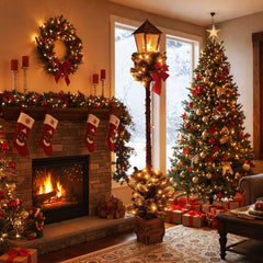 6.1 FT Christmas Pre-lit Street Lamp with Artificial Greenery, image 2