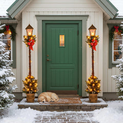 6.1 FT Christmas Pre-lit Street Lamp with Artificial Greenery, image 3