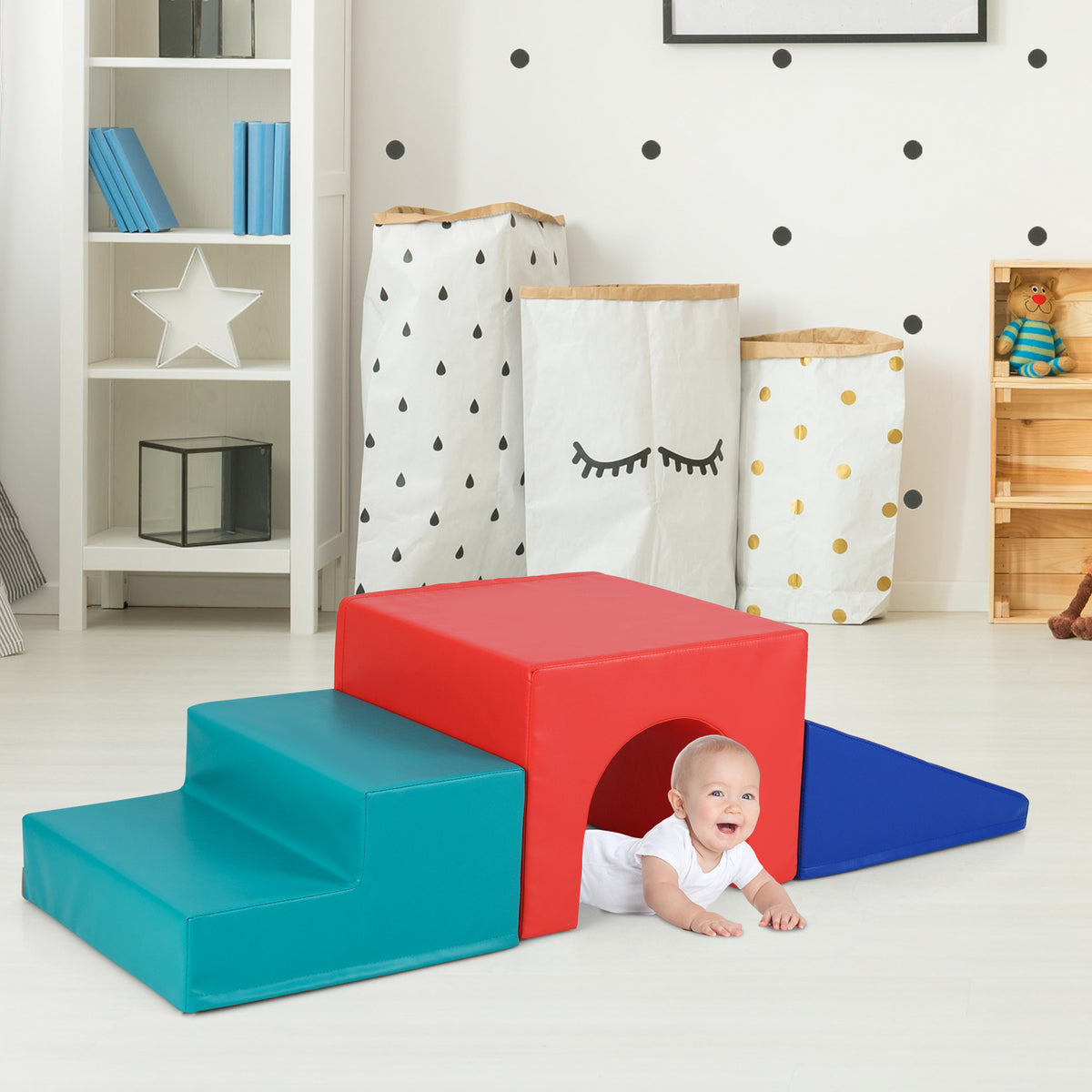 Climb and Crawl Foam Block Play Set for Infant Baby and Toddlers-Blue & Red