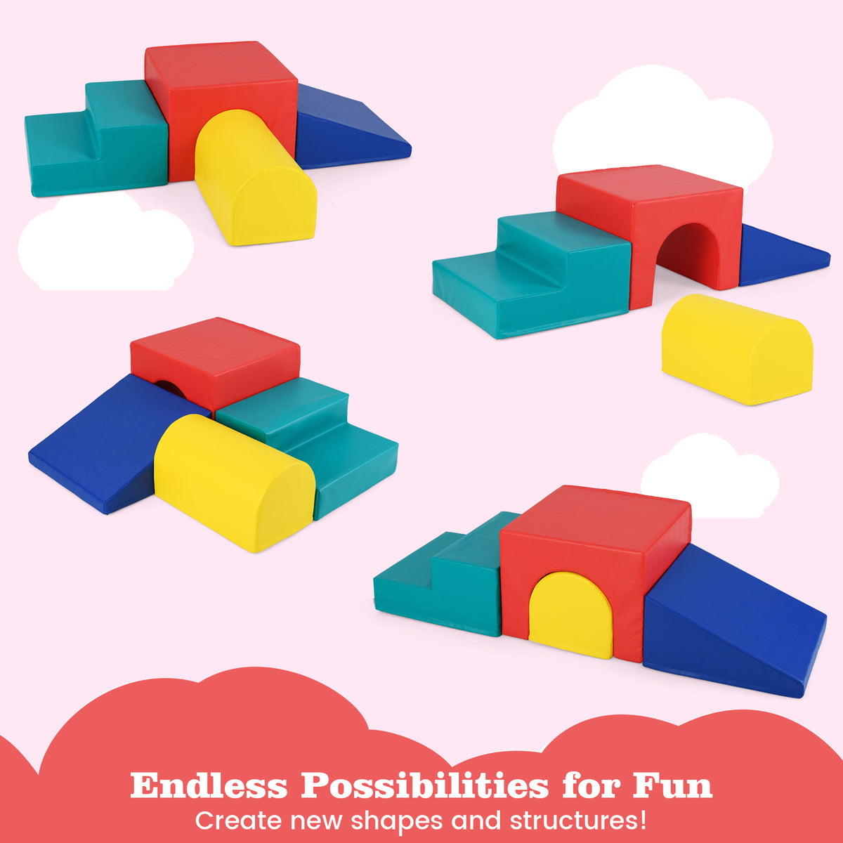 Climb and Crawl Foam Block Play Set for Infant Baby and Toddlers-Blue & Red