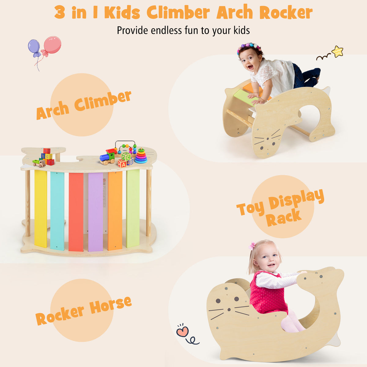 3-in-1 Climbing Toy Set for for 3-14 Years Old Toddlers-Multicolor