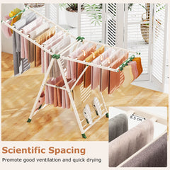 The drying rack with a close-up showing the spacing between the laundry rails