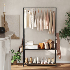 Clothes Rack with 2 Shelves for Laundry Room Bed Room-Brown