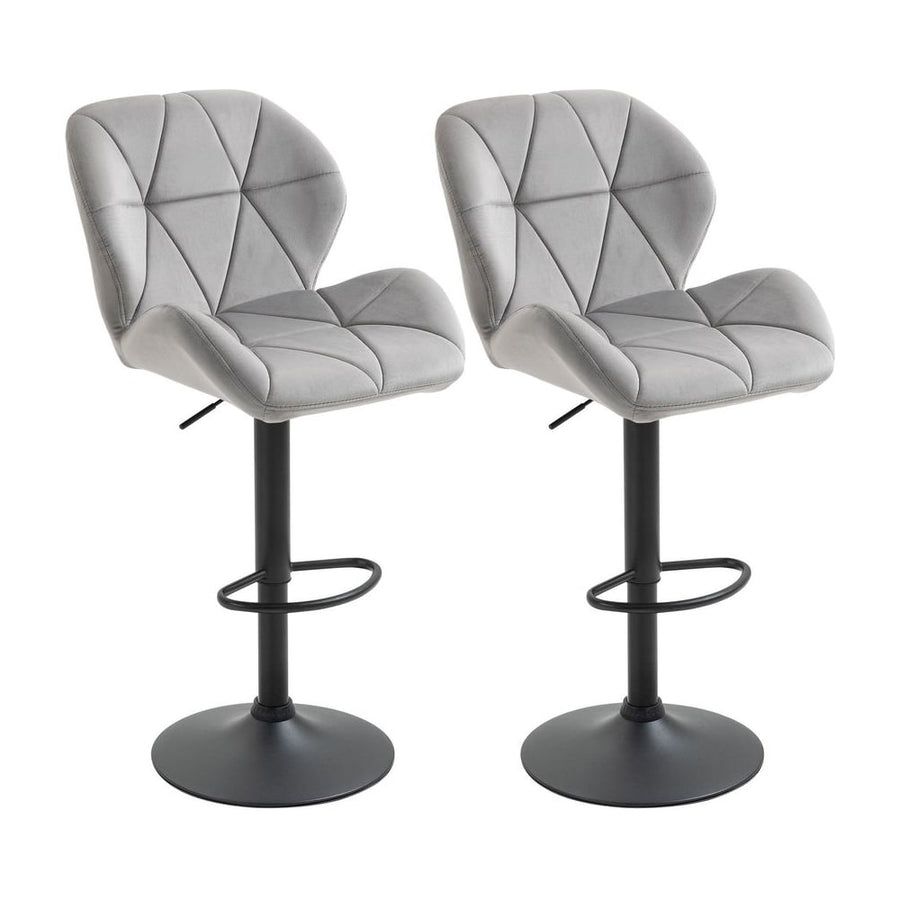 HOMCOM Adjustable Bar Stools Set of 2, Armless Upholstered Swivel Counter Chairs, Barstools with Back, Footrest, Light Grey