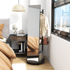 Coat Rack with Full Length Mirror Freestanding Coat Tree with 3 Hooks-Black