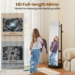 Coat Rack with Full Length Mirror Freestanding Coat Tree with 3 Hooks-Black