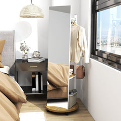 Coat Rack with Full Length Mirror Freestanding Coat Tree with 3 Hooks-Natural