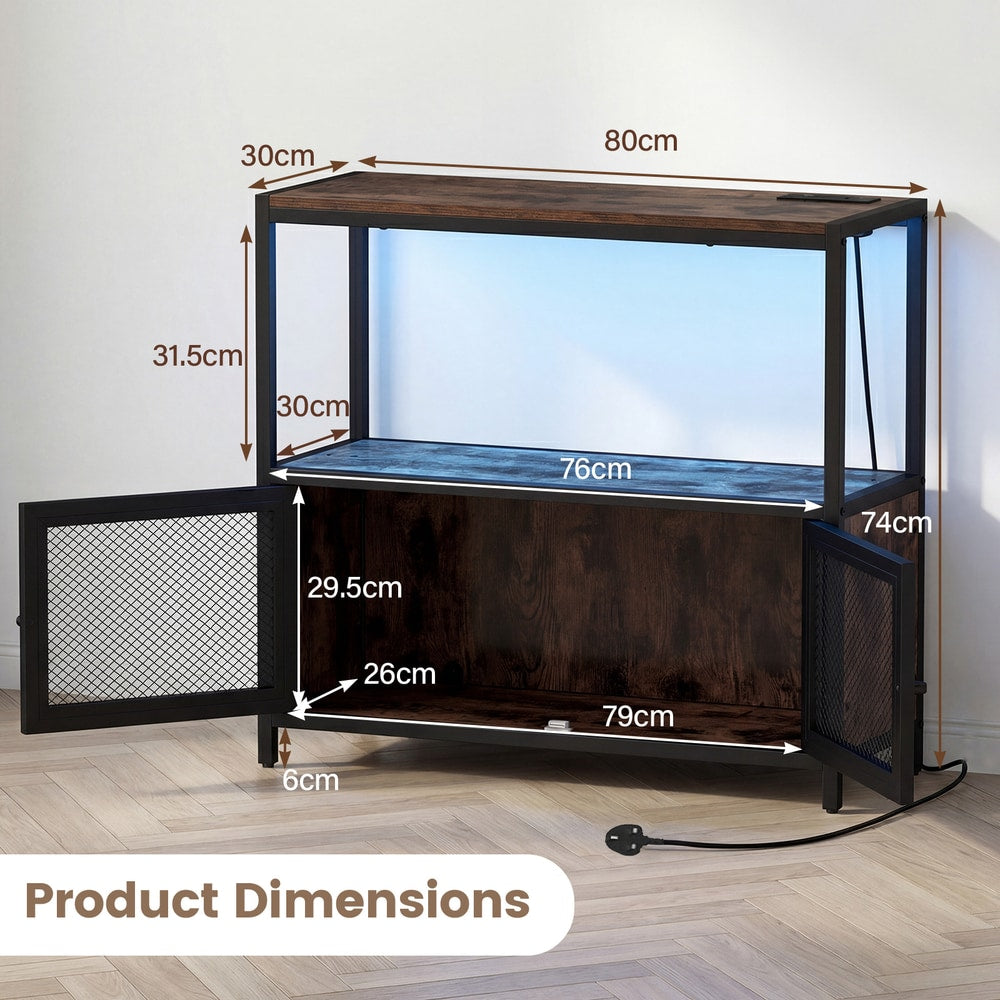 Product dimensions diagram for the rustic brown sideboards cabinet