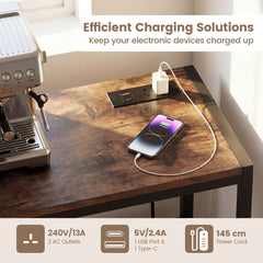 Close-up of the charging station on the sideboards cabinet with USB ports and outlets