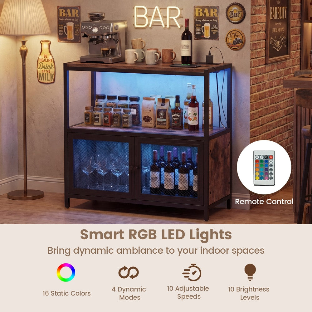 The sideboards cabinet features smart RGB LED lights with remote control