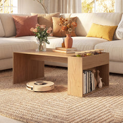 Coffee Table 85cm Coffee Table with Double-Layer Storage Space-Natural