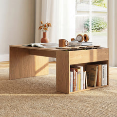 Coffee Table 85cm Coffee Table with Double-Layer Storage Space-Natural