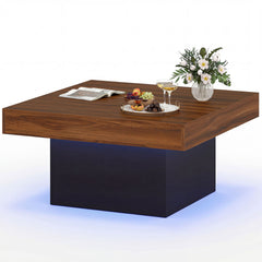 Coffee Table with LED Lights Square Center Table with Remote and 20 Static Colors-Coffee