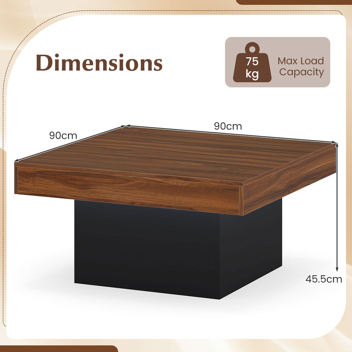 Coffee Table with LED Lights Square Center Table with Remote and 20 Static Colors-Coffee