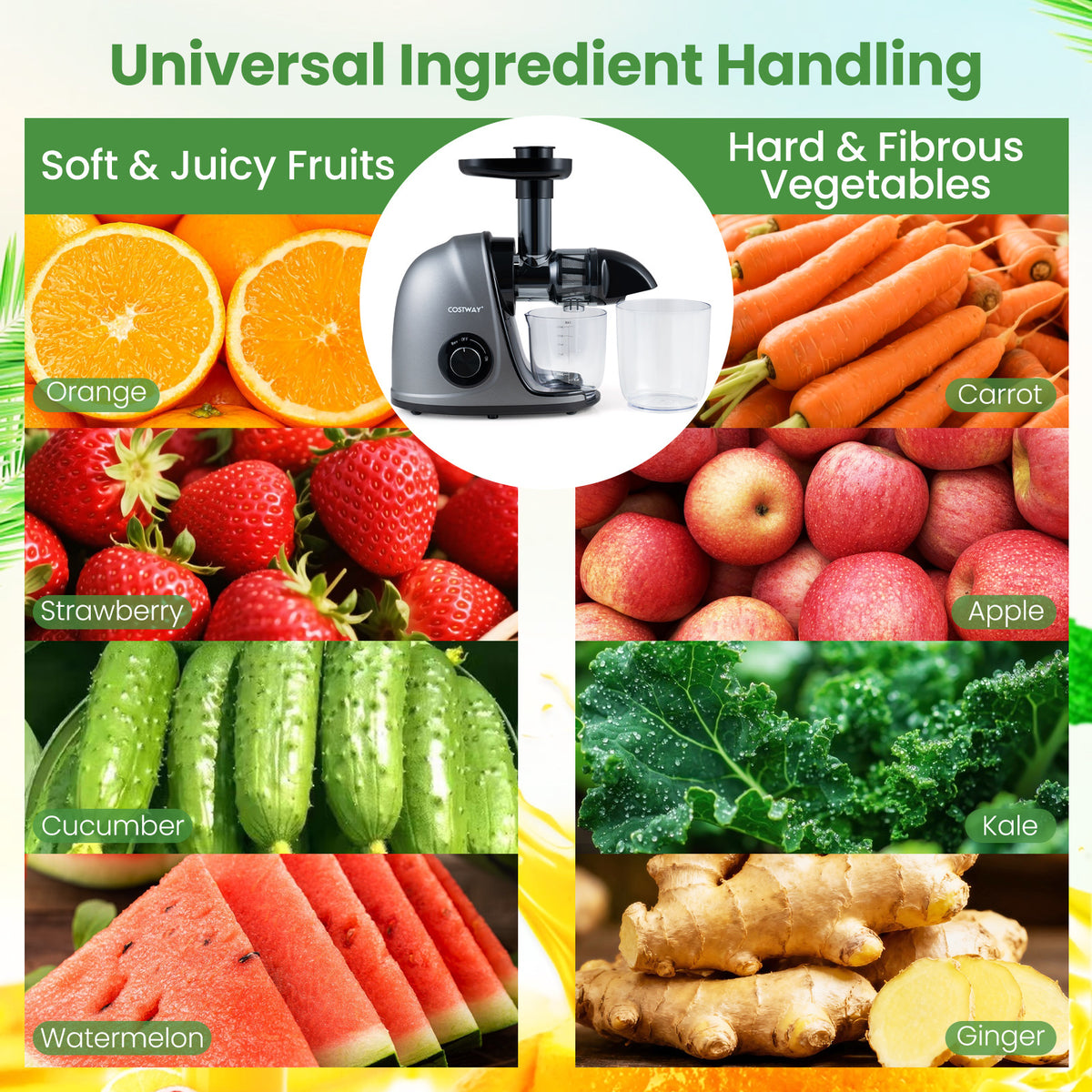 Cold Press Juicer Machine with Anti-Jam Reverse and 150W Quiet Motor-Silver