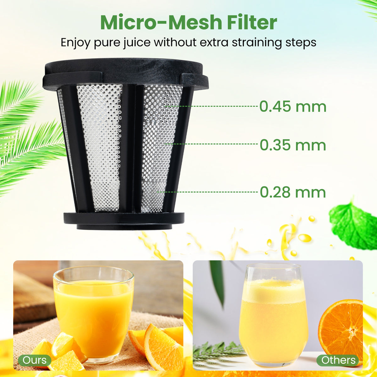 Cold Press Juicer Machine with Anti-Jam Reverse and 150W Quiet Motor-Silver