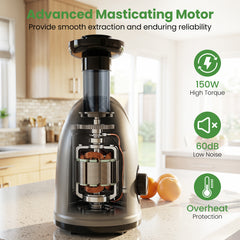 Cold Press Juicer Machine with Anti-Jam Reverse and 150W Quiet Motor-Silver