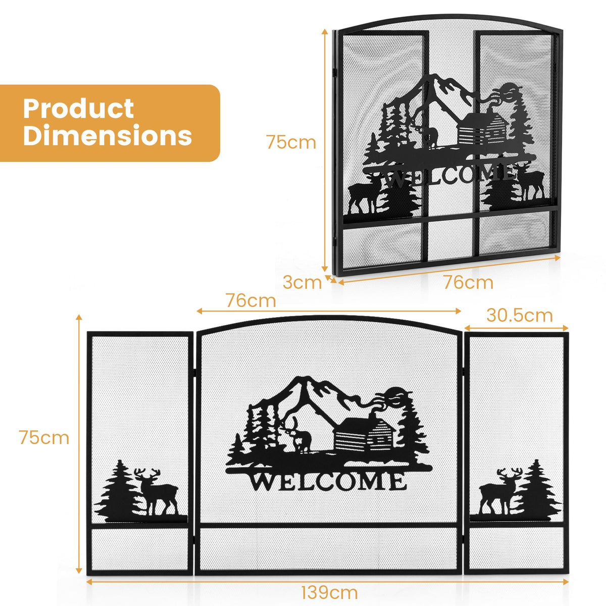 Collapsible Firewood Log Hoop and 3 Panel Fireplace Screen