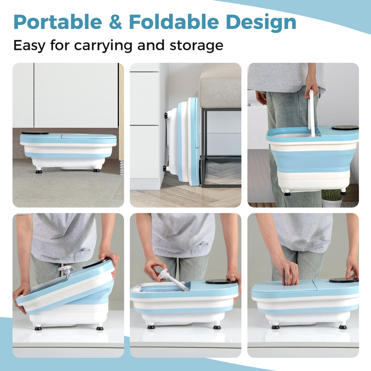 Collapsible Foot Spa Massager Bath Tub with Heat Shower and Timer-Blue