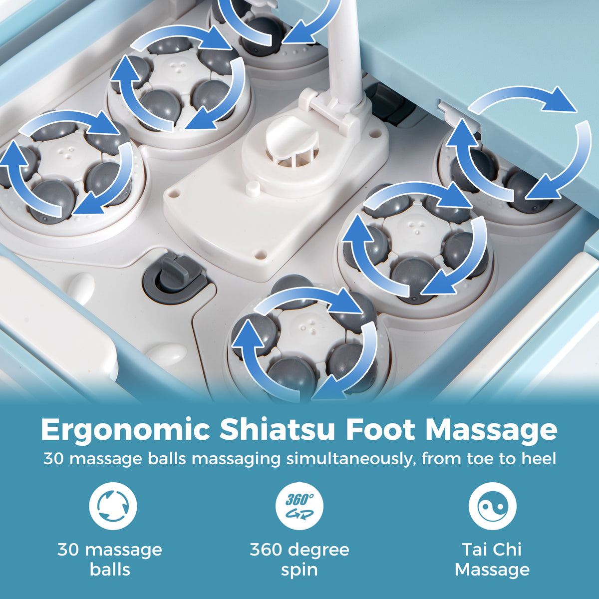 Collapsible Foot Spa Massager Bath Tub with Heat Shower and Timer-Blue