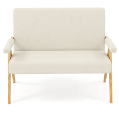 Comfy Upholstered Sherpa Couch with Armrests and Wooden Legs-Beige