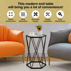 Compact Coffee Table with Tempered Glass Top and Metal Frame