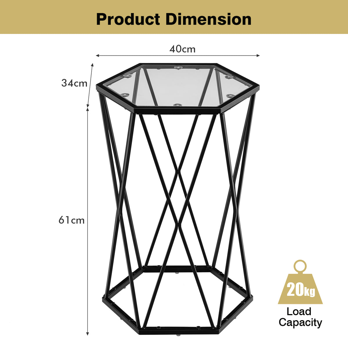 Compact Coffee Table with Tempered Glass Top and Metal Frame