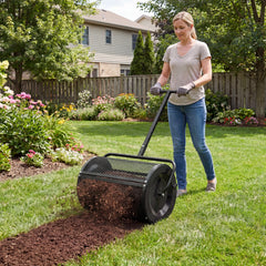 Compost Spreader 61cm Peat Moss Spreader Roller with Height-adjustable T-shape Handle-Black