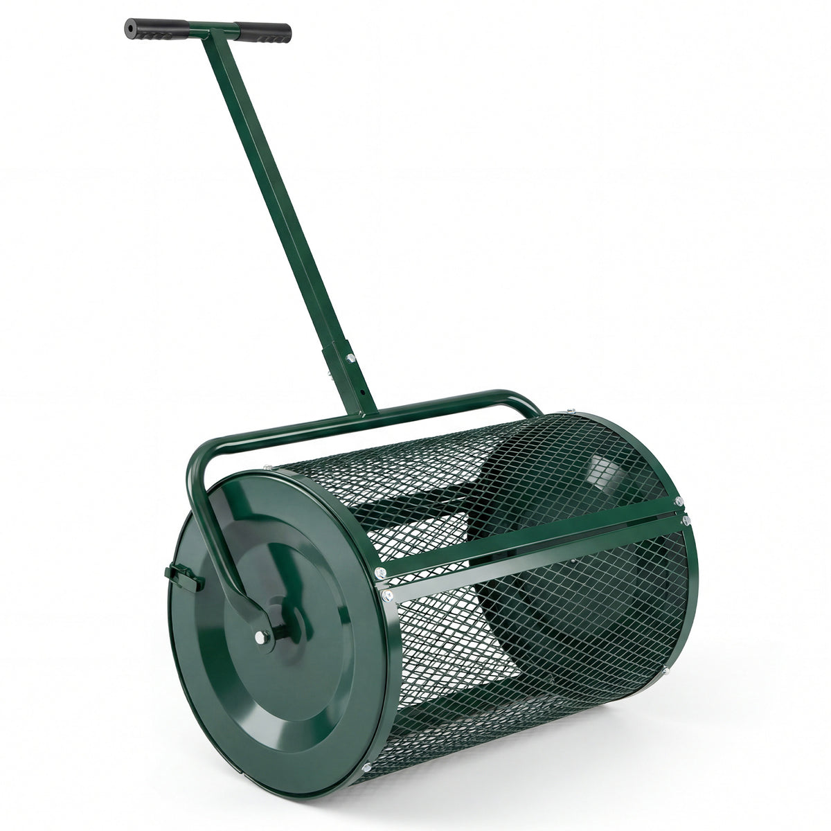 Compost Spreader 61cm Peat Moss Spreader Roller with Height-adjustable T-shape Handle-Green