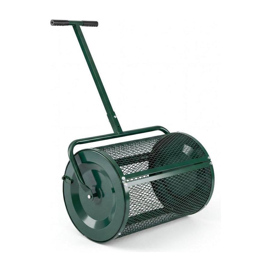 Compost Spreader 61cm Peat Moss Spreader Roller with height-adjustable T-shape handle in green