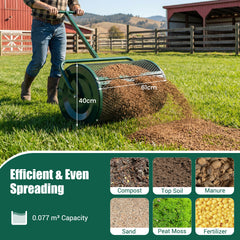 Compost Spreader 61cm Peat Moss Spreader Roller with Height-adjustable T-shape Handle-Green