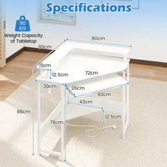 Computer Corner Desk with LED Charging Station and Monitor Stand-White