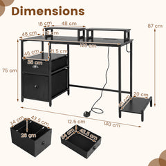 Computer Desk with Power Outlets with 2 Monitor Shelves and CPU Stand-Black