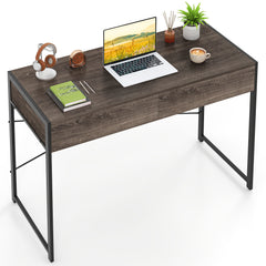 Computer Desk with 2 Drawers Vanity Table with Heavy-Duty Metal Frame-Grey