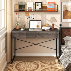 Computer Desk with 2 Drawers Vanity Table with Heavy-Duty Metal Frame-Grey