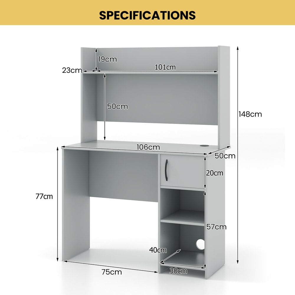 The office desk shown with technical lines and measurements indicating the dimensions