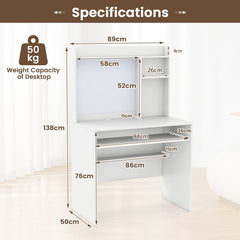Computer Desk with Magnetic Bulletin Board and Keyboard Tray-White