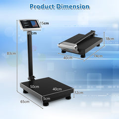 Product dimension diagram for the digital platform scale showing measurements