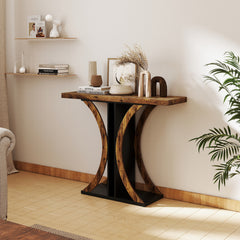 Console Table 100 cm Rectangular Entryway Table with Geometric Frame-Rustic Brown