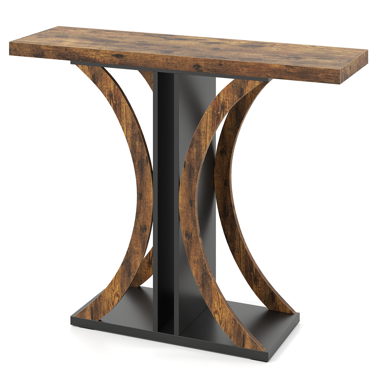 Console Table 100 cm Rectangular Entryway Table with Geometric Frame-Rustic Brown
