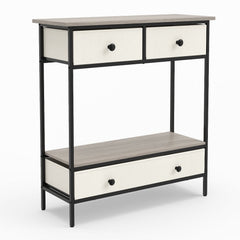 Console Table Industrial Entryway Table with 3 Fabric Drawers-Grey