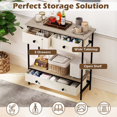 Console Table Industrial Entryway Table with 3 Fabric Drawers-Grey