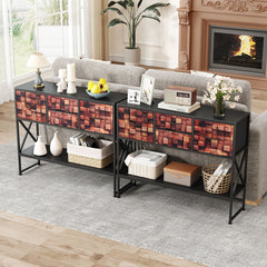 Console Table with 4 Fabric Drawers Shelf and Metal Frame-Coffee
