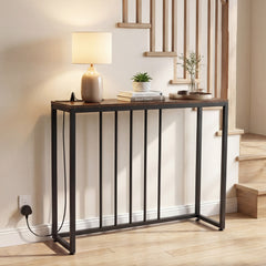 Console Table with Charging Station and Power Outlets for Hallway-Rustic Brown
