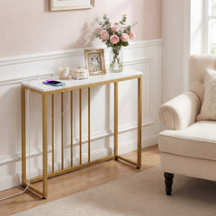 Console Table with Charging Station and Power Outlets for Hallway-White